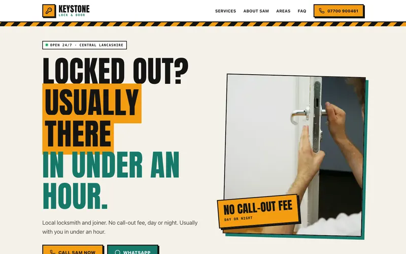 Desktop view of the Keystone Lock & Door design