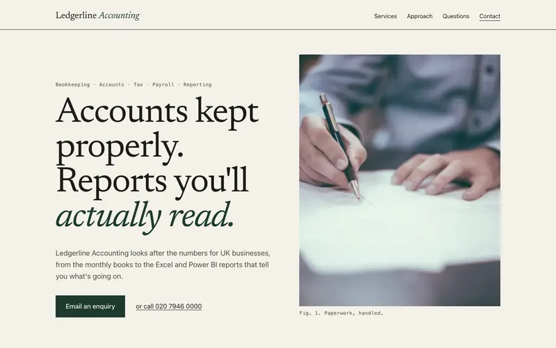 Desktop view of the Ledgerline Accounting design